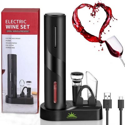 5-in-1 Rechargeable Electric Wine Opener Set with Base